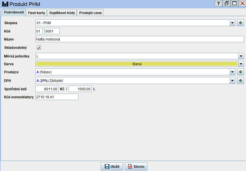 Nastavení spotřební daně v UniPOS